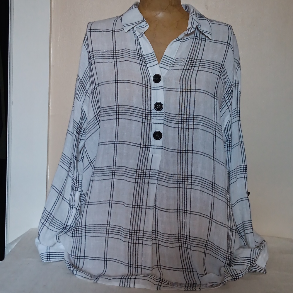 J.Jill Gauze  Black White Blouse